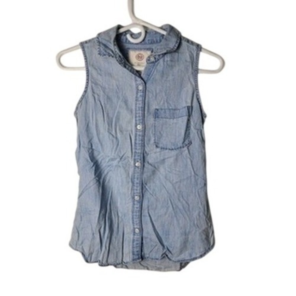 SO Shirt XS Blue Denim Sleeveless Button Top Y2K 00s Western Cowgirl Coastal